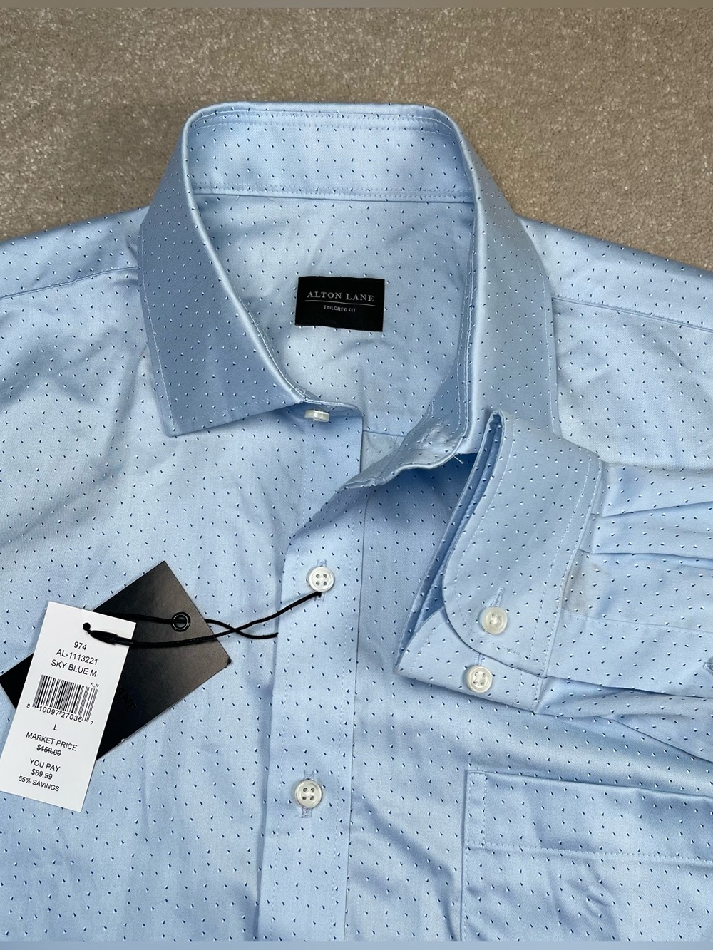 Alton Lane Button Up Dress Shirt Sky Blue Speckled NWT Cotton Blend Men's Large